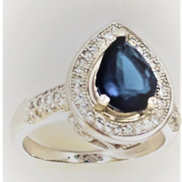 925 Sterling Silver Blue Sapphire and CZ ring - Picture 6 of 16